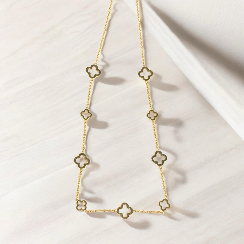 Gold Sophisticated Necklace Clover Design Fashion Jewelry
